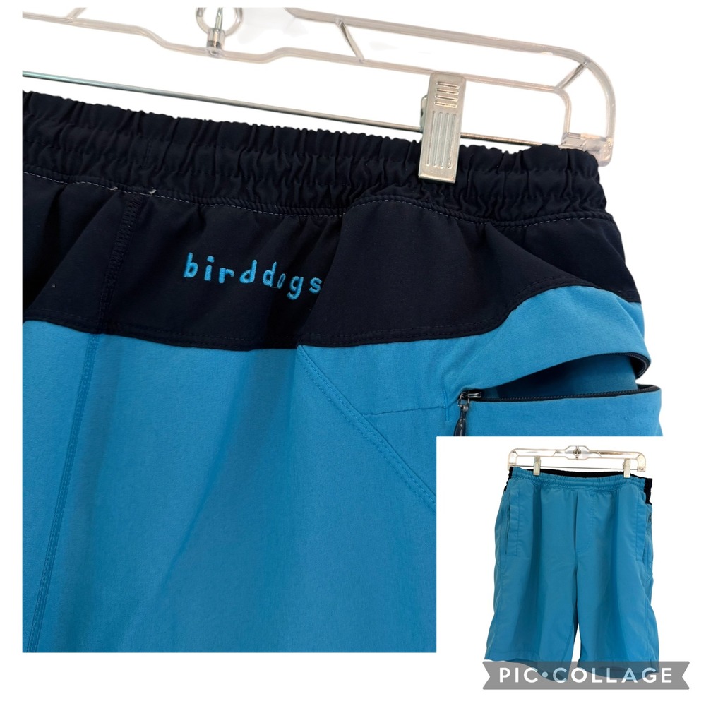 Birddogs Blue Lined Gym Shorts Large Long Black Zipper Pocket For Your Boomstick